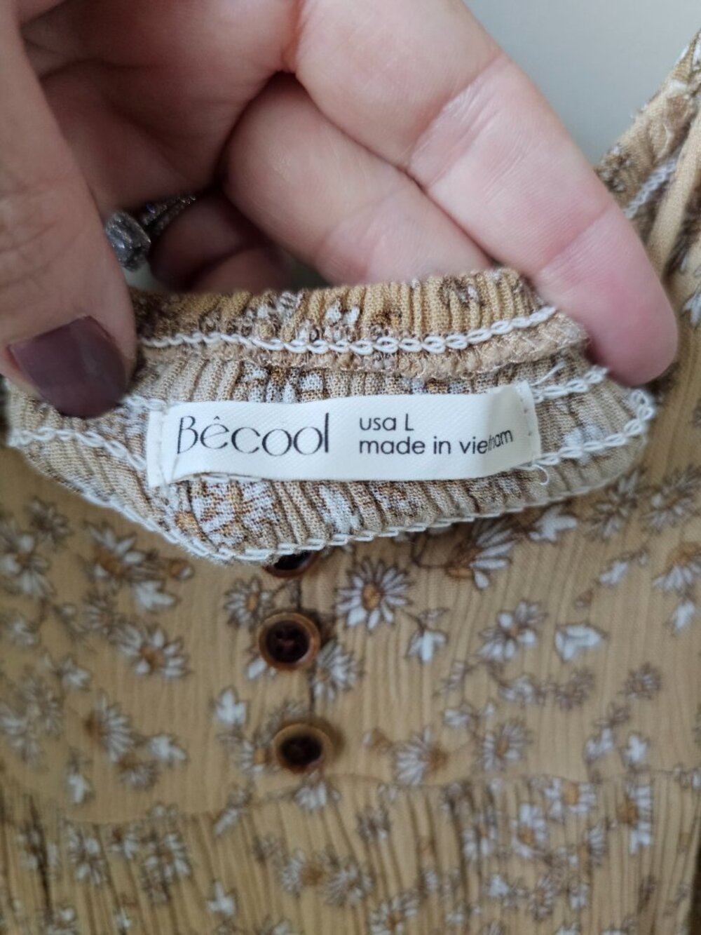 BeCool Floral Tiered Mini Dress Size L Boho Smocked Adjustable Straps - Picture 7 of 10